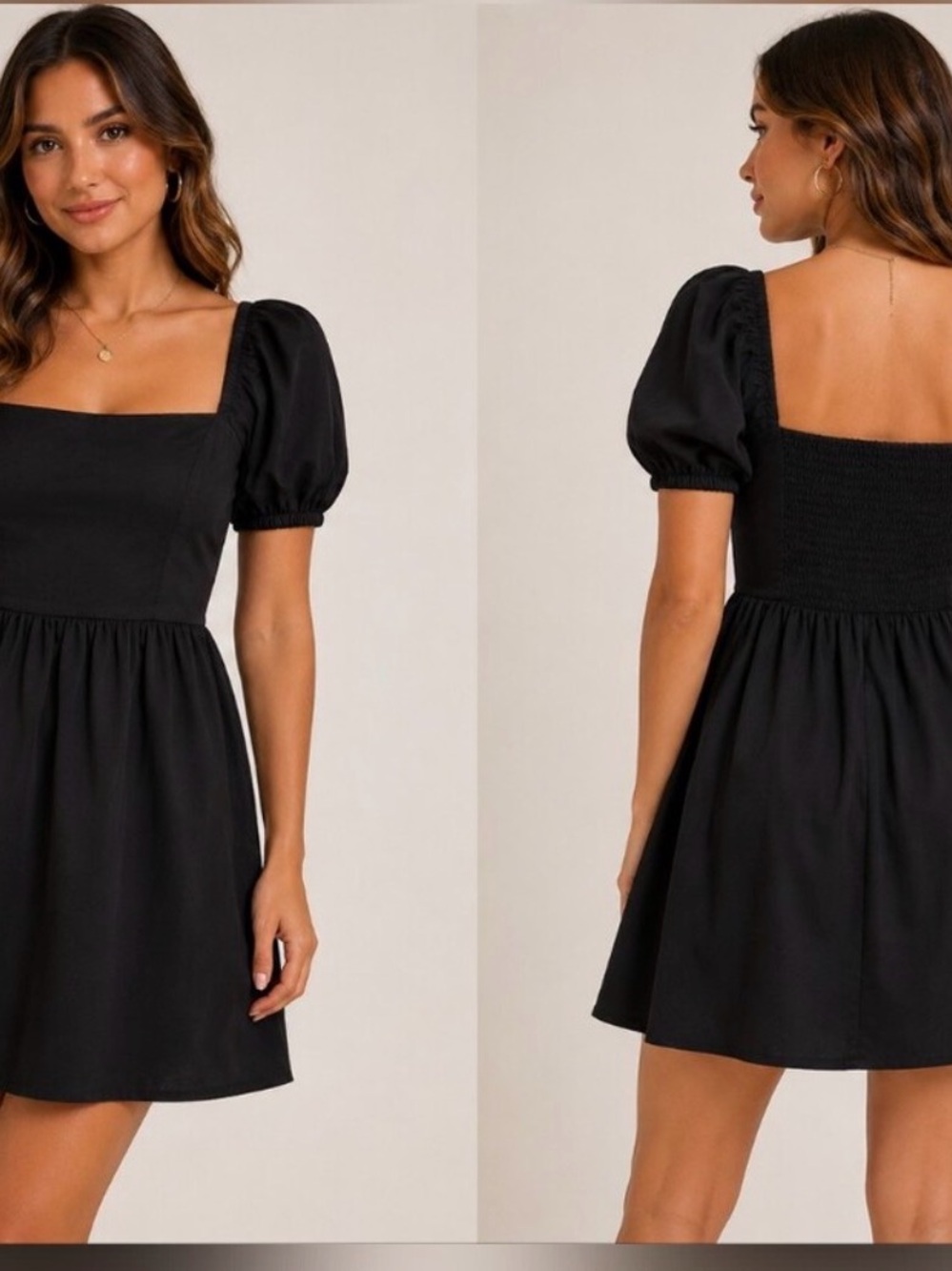 Copper Key Black Square-Neck Puff Sleeve Mini Dress